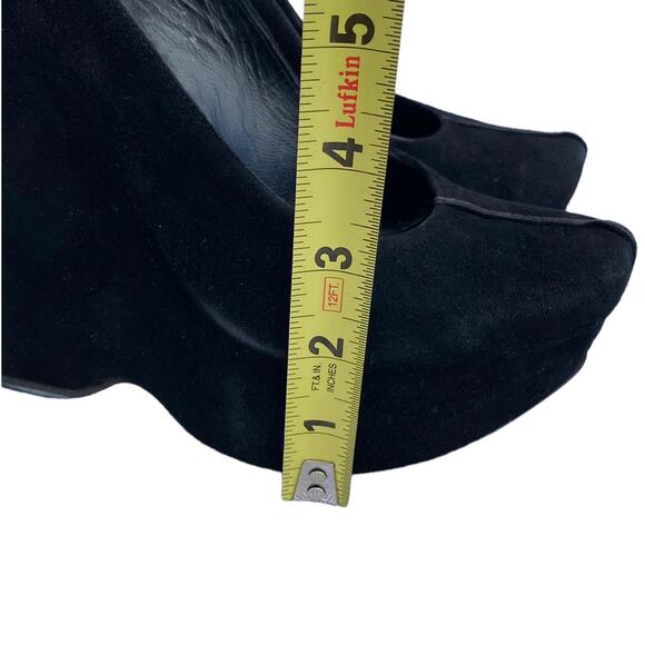 Gianmarco Lorenzi Black Suede Leather Almond Toe Wedge Platform Pumps 37 US7 - Picture 12 of 16